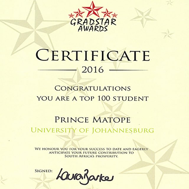 Prince Matope Certificate