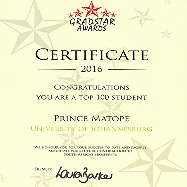 Prince Matope Certificate