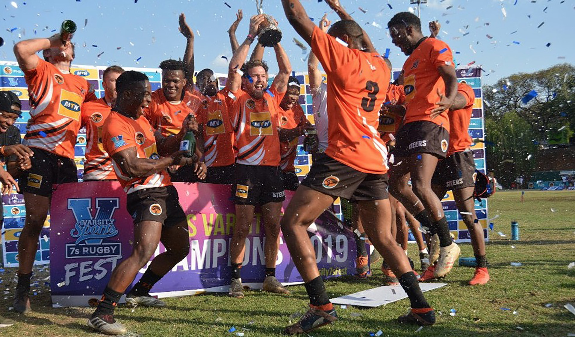 uj rugby team celebrating
