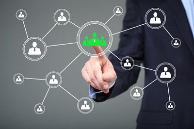 Technology And Internet Concept Businessman Pressing Button On Virtual Screens
