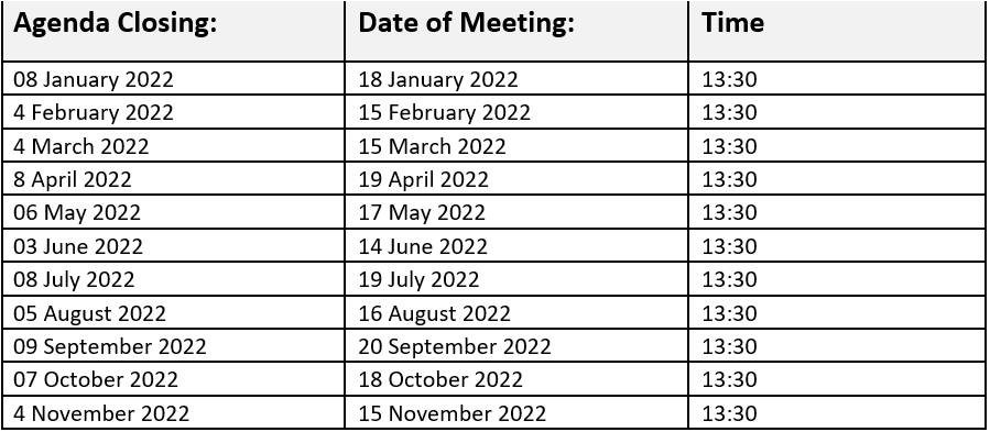 Agenda Closing Dates Frec