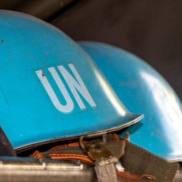 Blue Un Helmets Waiting For Their Deployment.